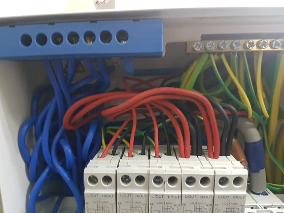 Consumer unit wiring during a rewire by an electrician in Leicester