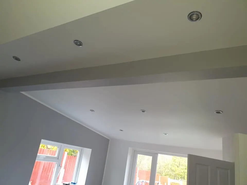 Recessed downlights in an extension wired by an electrician in Coalville