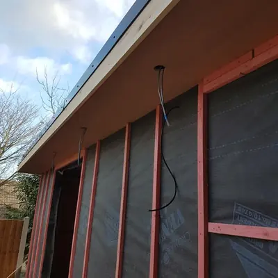 First fix wiring in a garden room, one of our electrical projects in Leicestershire