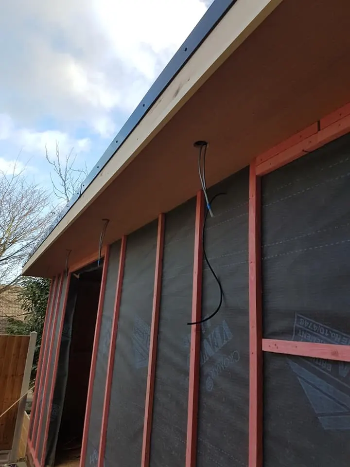 First fix wiring in a garden room near Melton Mowbray